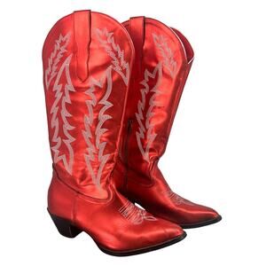 Red Faux Leather Wide Calf Women's Cowboy Boots Size 9.5W